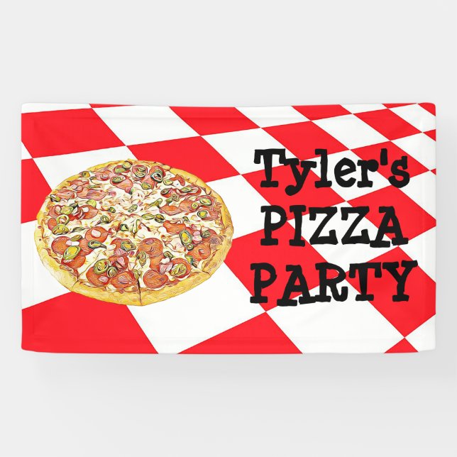 Personalised Pizza Party Birthday Party Banner (Horizontal)