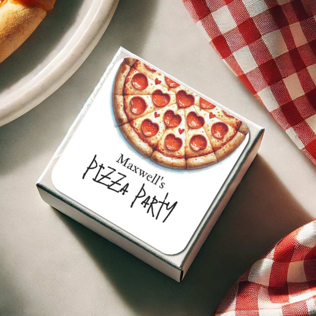 Personalised Pizza Party Birthday Stickers (Pepperoni pizza party stickers personalized by Do Tell A Belle)