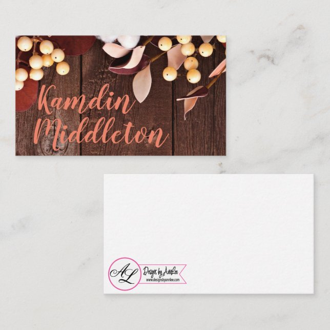 Personalised Place Cards Cotton Branch on Dark Woo (Front/Back)