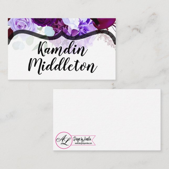 Personalised Place Cards Lavender Hibiscus on Whit (Front/Back)