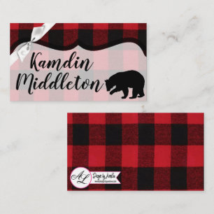 Personalised Place Cards Red Buffalo Plaid Bear Bl