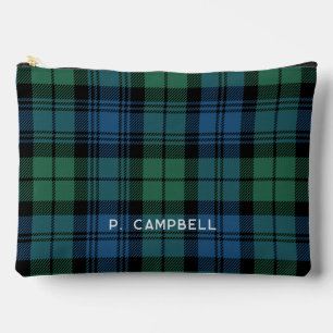 Personalised Plaid Campbell Green Blue Tartan Accessory Pouch