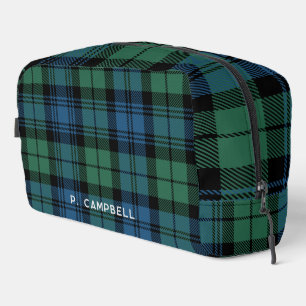 Personalised Plaid Campbell Green Blue Tartan Dopp Kit