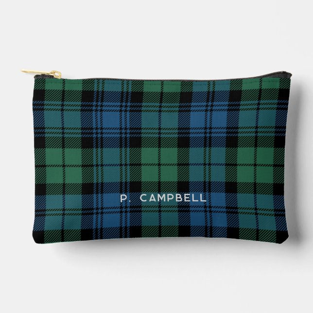 Personalised Plaid Campbell Rustic Tartan Accessory Pouch (Front)