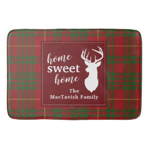 Personalised Plaid Christmas Holiday Home Sweet Bath Mat