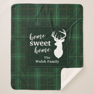 Personalised Plaid Christmas Holiday Home Sweet Sherpa Blanket