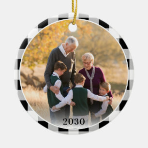 Personalised Plaid Christmas Photo Grandparents Ceramic Tree Decoration