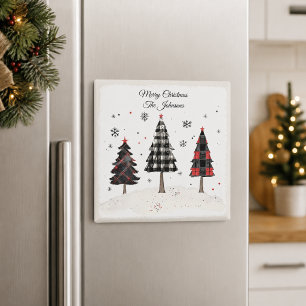 Personalised Plaid Christmas Tree Family Name Magnet