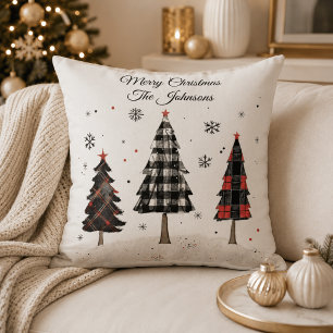 Personalised Plaid Christmas Tree Family Pillow