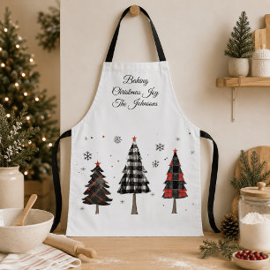 Personalised Plaid Christmas Trees Family Name Apron