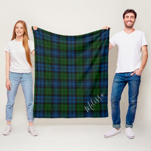 Personalised Plaid Clan Campbell Military Tartan Fleece Blanket (In Situ)