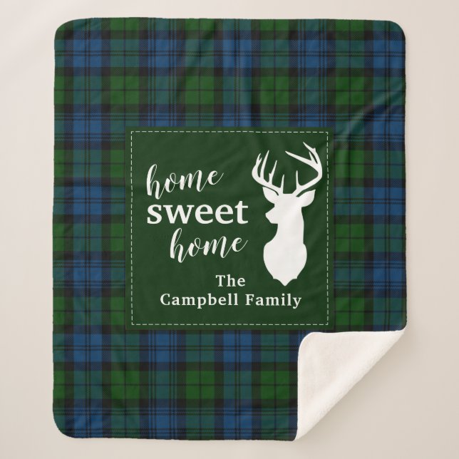 Personalised Plaid Clan Campbell Military Tartan Sherpa Blanket (Front)