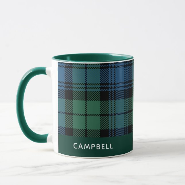 Personalised Plaid Clan Campbell Tartan Coffee Mug (Left)