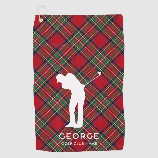 Personalised Plaid Club Name Rustic Stewart Tartan Golf Towel (Front)