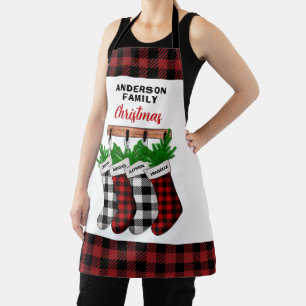 Personalised Plaid Family Christmas Apron