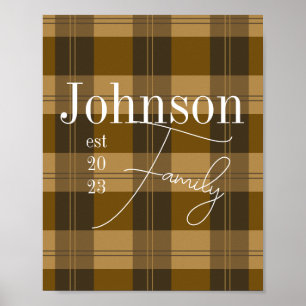 Personalised Plaid Family Name Brown Poster