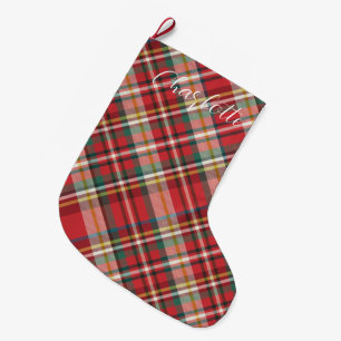 Personalised Plaid Farmhouse Script Red Custom Large Christmas Stocking