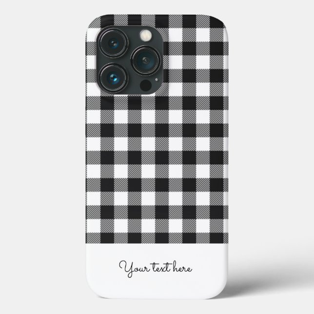 Personalised Plaid Gingham Black White Monogram Case-Mate iPhone Case (Back)
