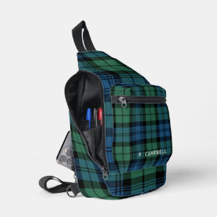 Personalised Plaid Green Campbell Rustic Tartan Sling Bag
