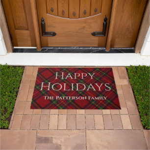 Personalised Plaid Happy Holidays Entryway Decor Doormat