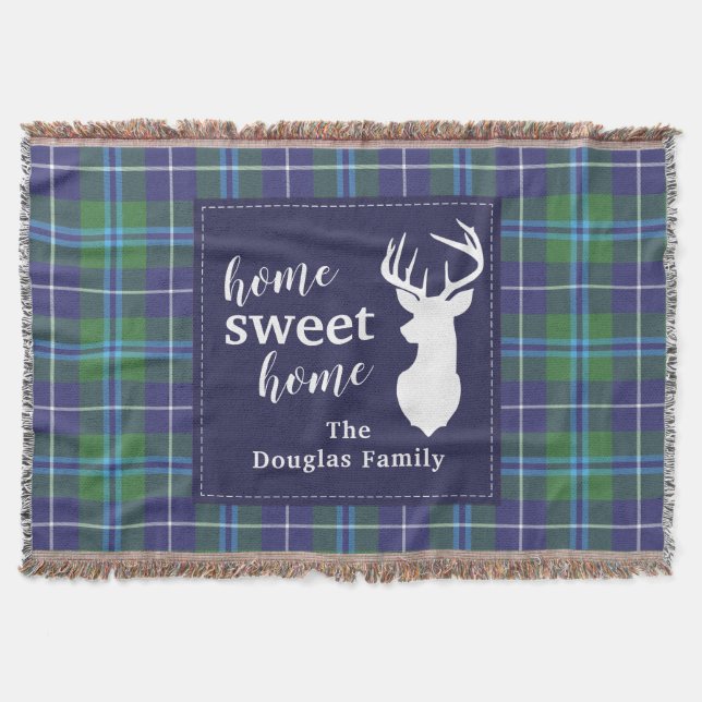 Personalised Plaid Holiday Clan Douglas Tartan Throw Blanket (Front)