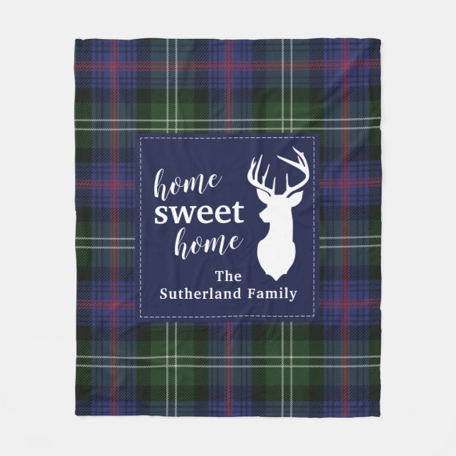 Personalised Plaid Holiday Tartan Clan Sutherland Fleece Blanket (Front)