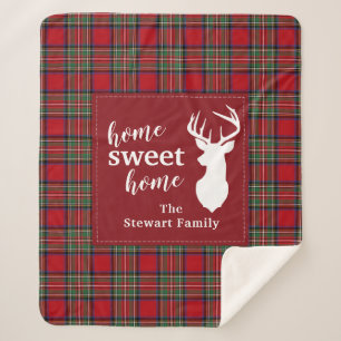 Personalised Plaid Holiday Tartan Red Clan Stewart Sherpa Blanket