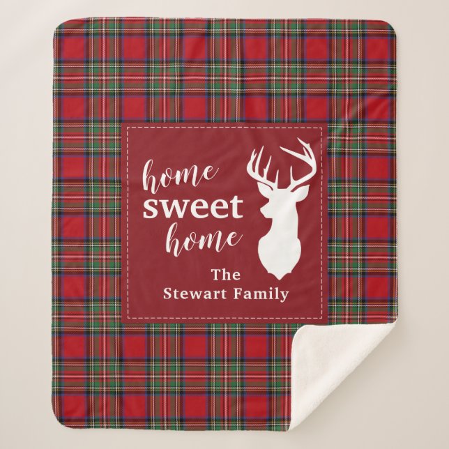 Personalised Plaid Holiday Tartan Red Clan Stewart Sherpa Blanket (Front)