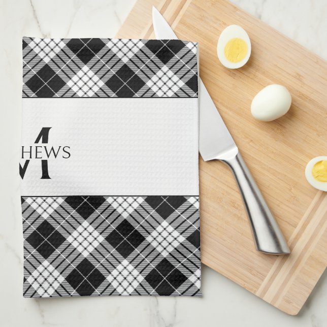 Personalised Plaid Monogram Kitchen Towel (Quarter Fold)