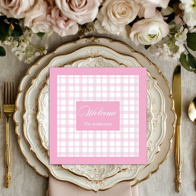 Personalised Plaid Napkins Classic Pink Charm (Personalized Plaid Napkins Classic Pink Charm)