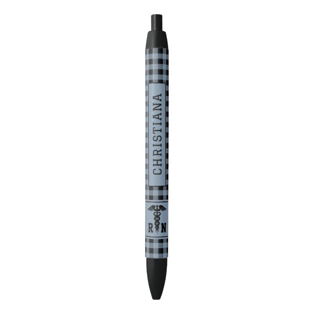 Personalised Plaid Pattern RN Registered Nurse Black Ink Pen (Front Vertical)