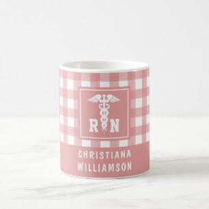 Personalised Plaid Pattern RN Registered Nurse Coffee Mug