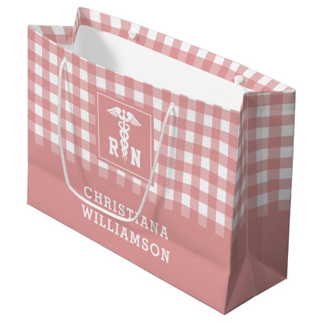 Personalised Plaid Pattern RN Registered Nurse Large Gift Bag (Front Angled)