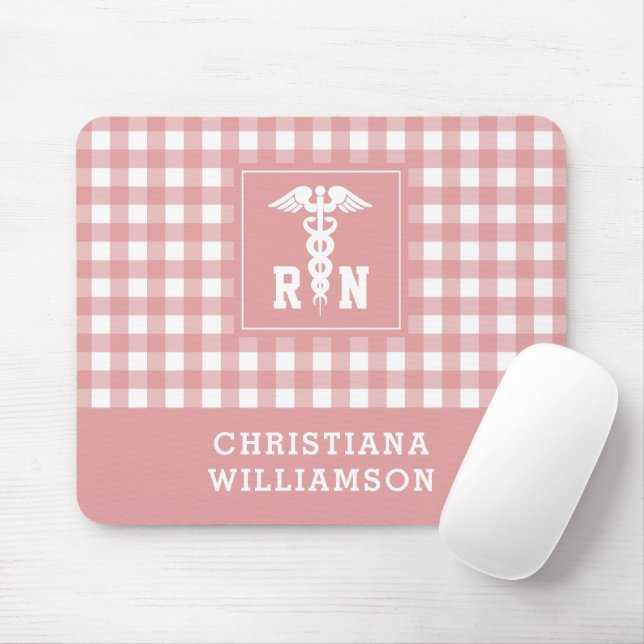 Personalised Plaid Pattern RN Registered Nurse Mouse Mat (With Mouse)