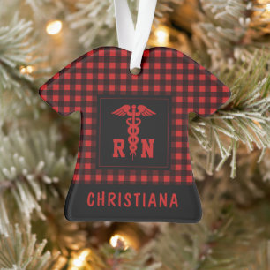 Personalised Plaid Pattern RN Registered Nurse Ornament
