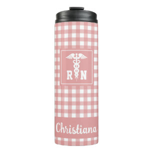 Personalised Plaid Pattern RN Registered Nurse Thermal Tumbler
