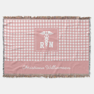 Personalised Plaid Pattern RN Registered Nurse Throw Blanket