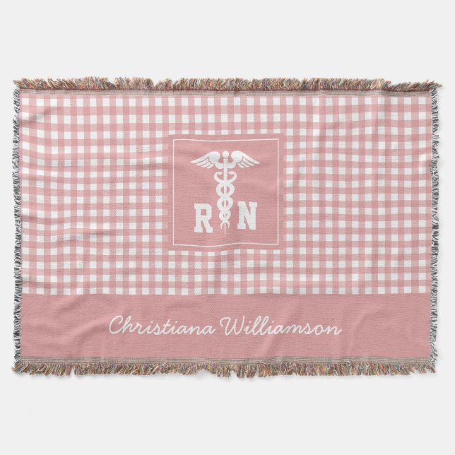 Personalised Plaid Pattern RN Registered Nurse Throw Blanket (Front)