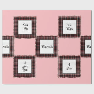 Personalised Plaid Pink Brown Matched Valentine's Wrapping Paper