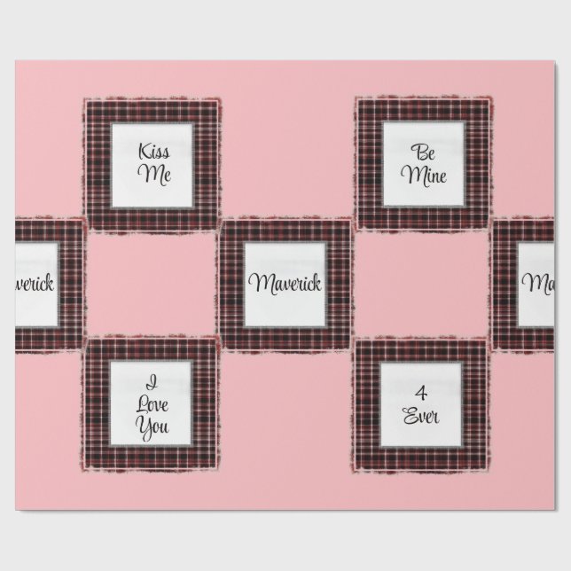 Personalised Plaid Pink Brown Matched Valentine's Wrapping Paper (Flat)