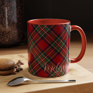 Personalised Plaid Red Green Clan Stewart Tartan Mug