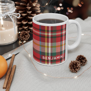 Personalised Plaid Red Green Rustic Christmas Coffee Mug