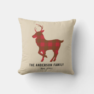 Personalised Plaid Reindeer Christmas Cushion