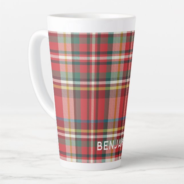 Personalised Plaid Rustic Christmas Holiday Family Latte Mug (Left Angle)