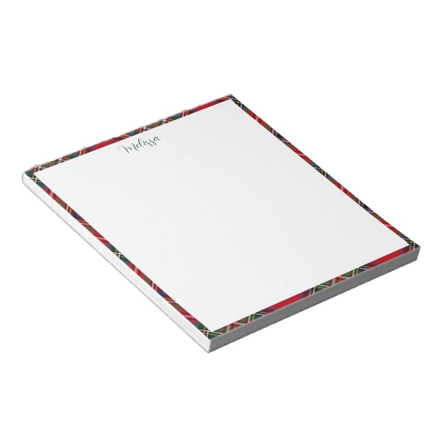 Personalised Plaid Script Classic Stewart Tartan Notepad (Angled)