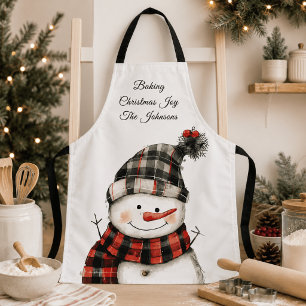 Personalised Plaid Snowman Christmas Family Name Apron