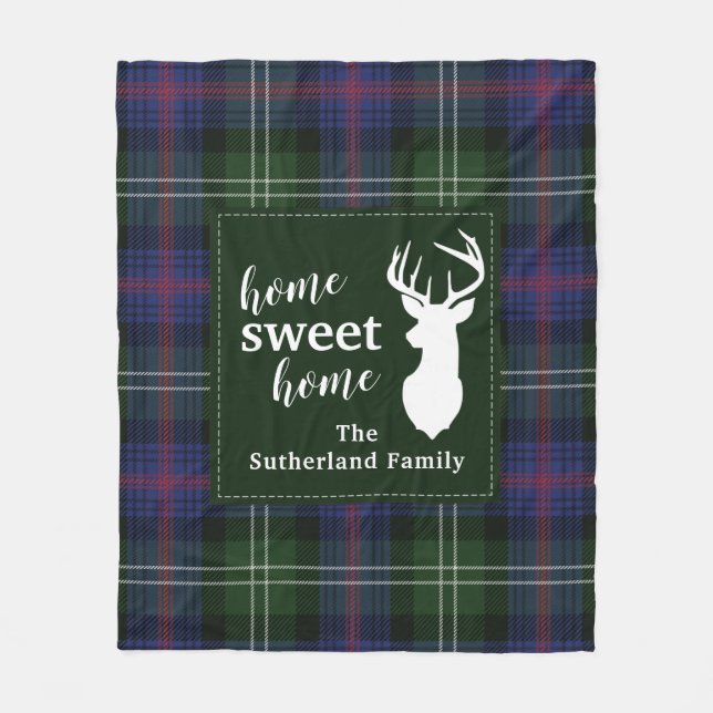 Personalised Plaid Sweet Home Sutherland Tartan  Fleece Blanket (Front)