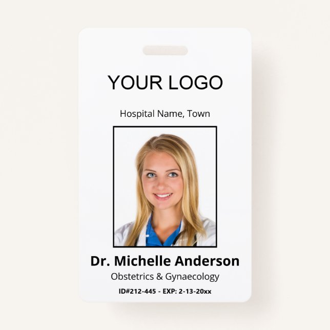 Personalised Plain White Doctor Photo Identity ID Badge (Front)