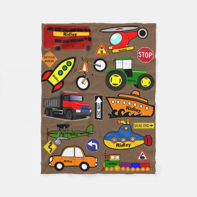 Personalised Planes, Trains & Automobiles Fleece Blanket (Front)