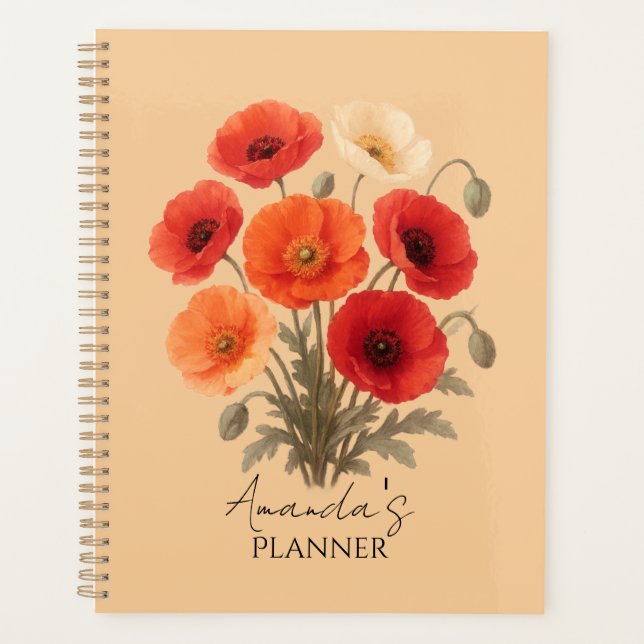 Personalised Planner, Colourful Poppy Flower Flora Planner (Front)